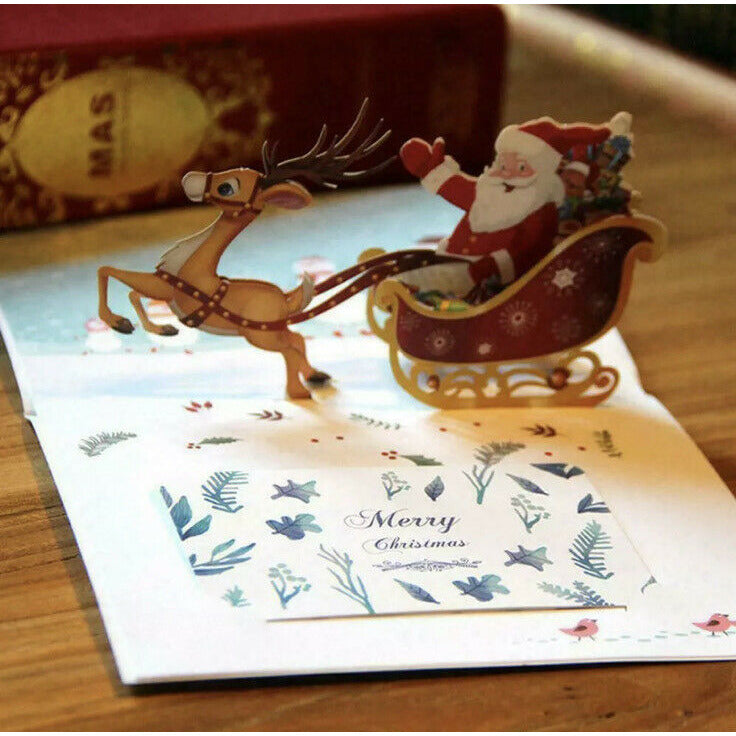 Christmas Santa On A Sleigh With Reindeer 3D Pop-Up Greetings Christmas Card