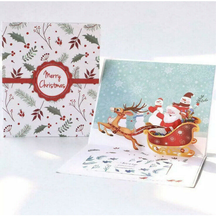 Christmas Santa On A Sleigh With Reindeer 3D Pop-Up Greetings Christmas Card