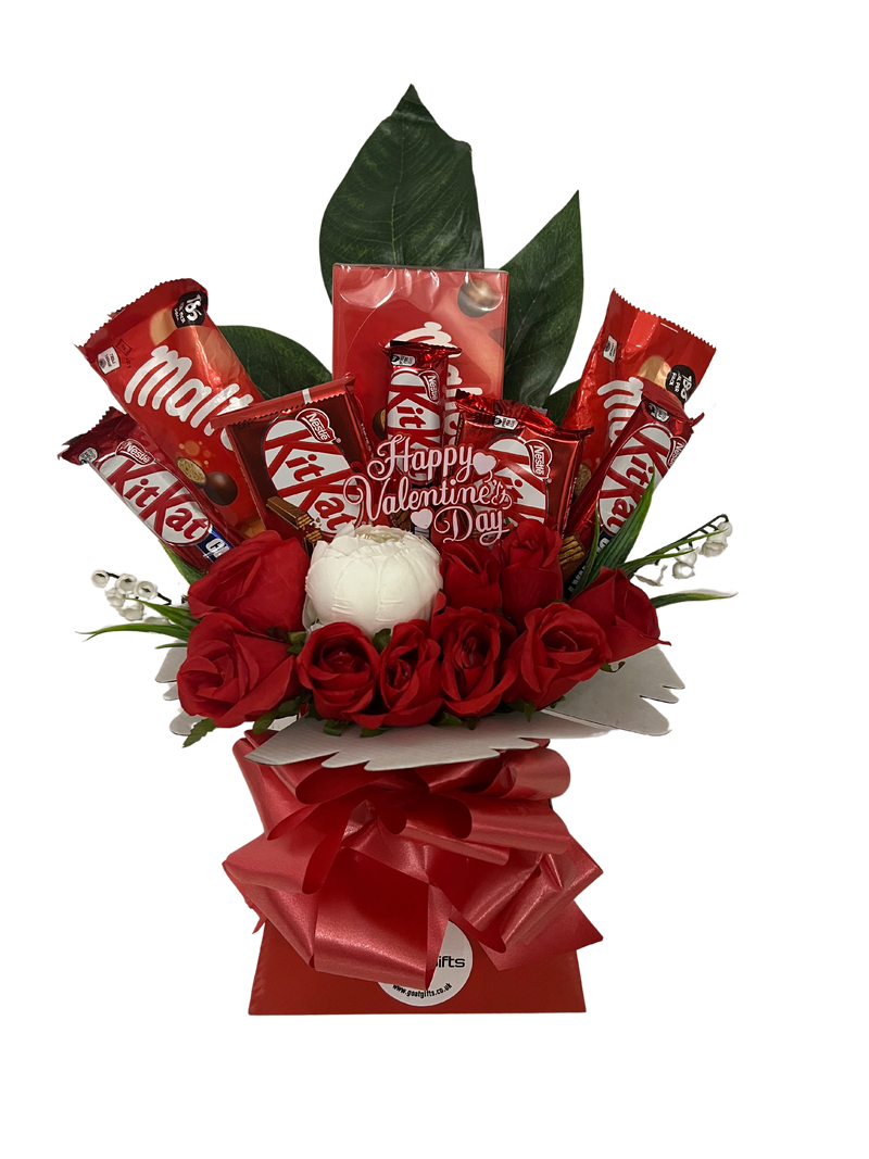 Maltesers & Kitkat With Roses Valentines Day Bouquet