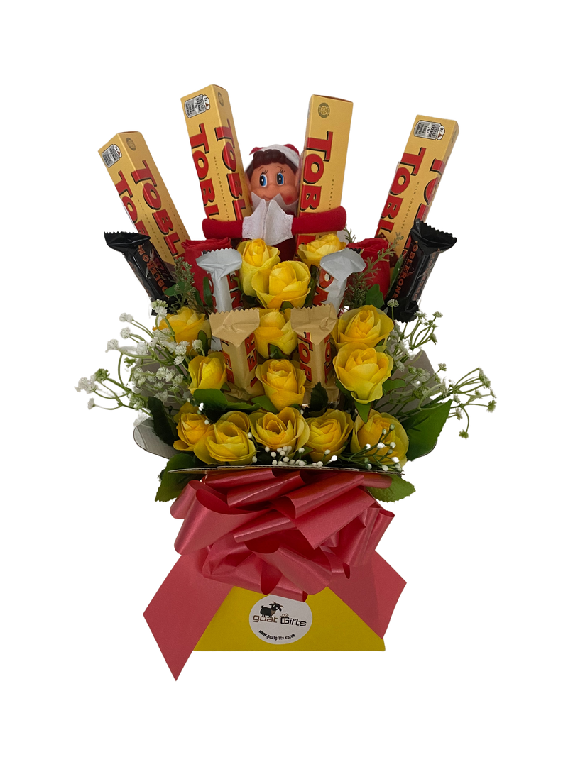 Toblerone Christmas Chocolate Bouquet with a Naughty Elf Plush