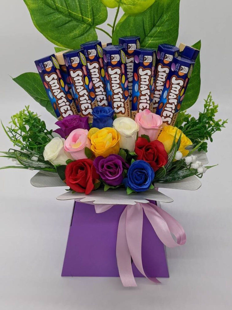 Rainbow Smarties & Silk Flowers Chocolate Bouquet