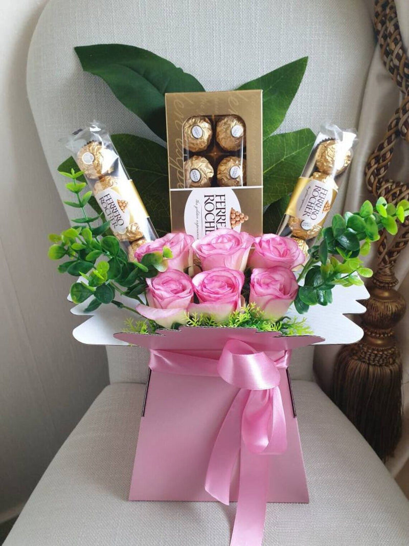 Pink Ferrero Rocher & Silk Flowers Chocolate Bouquet