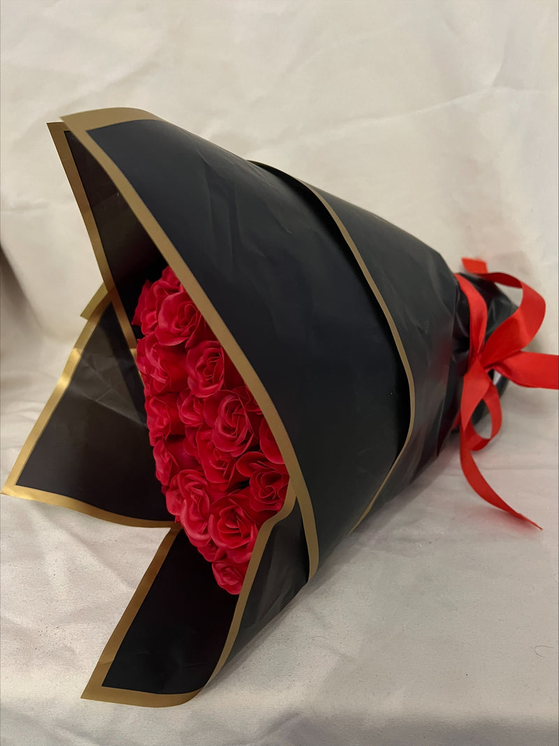 Beautiful Black & Red Soap Roses Hand-Tied Bouquet