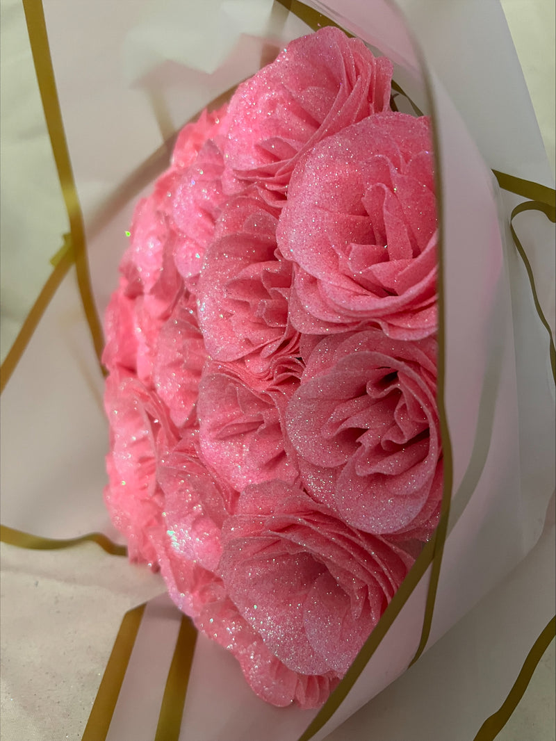 Beautiful Pink Glitter Roses Hand-Tied Bouquet