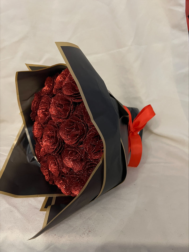 Beautiful Black & Red Glitter Roses Hand-Tied Bouquet