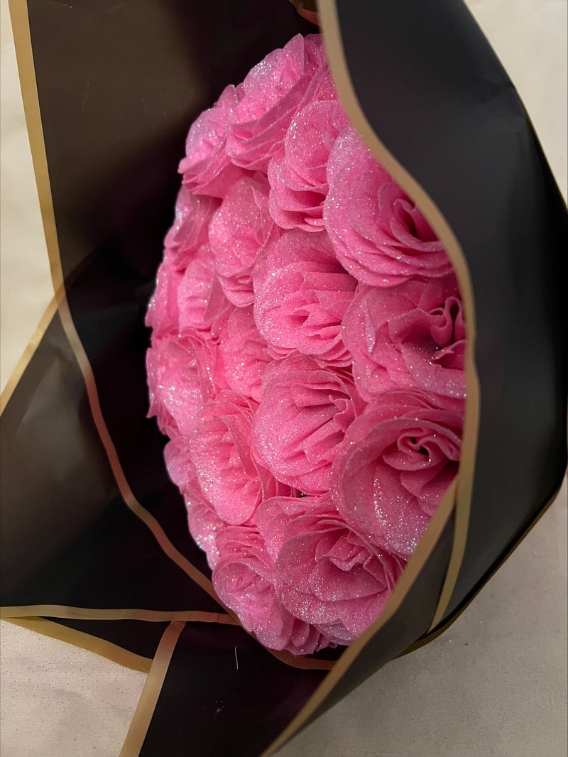 Beautiful Pink & Black Glitter Roses Hand-Tied Bouquet