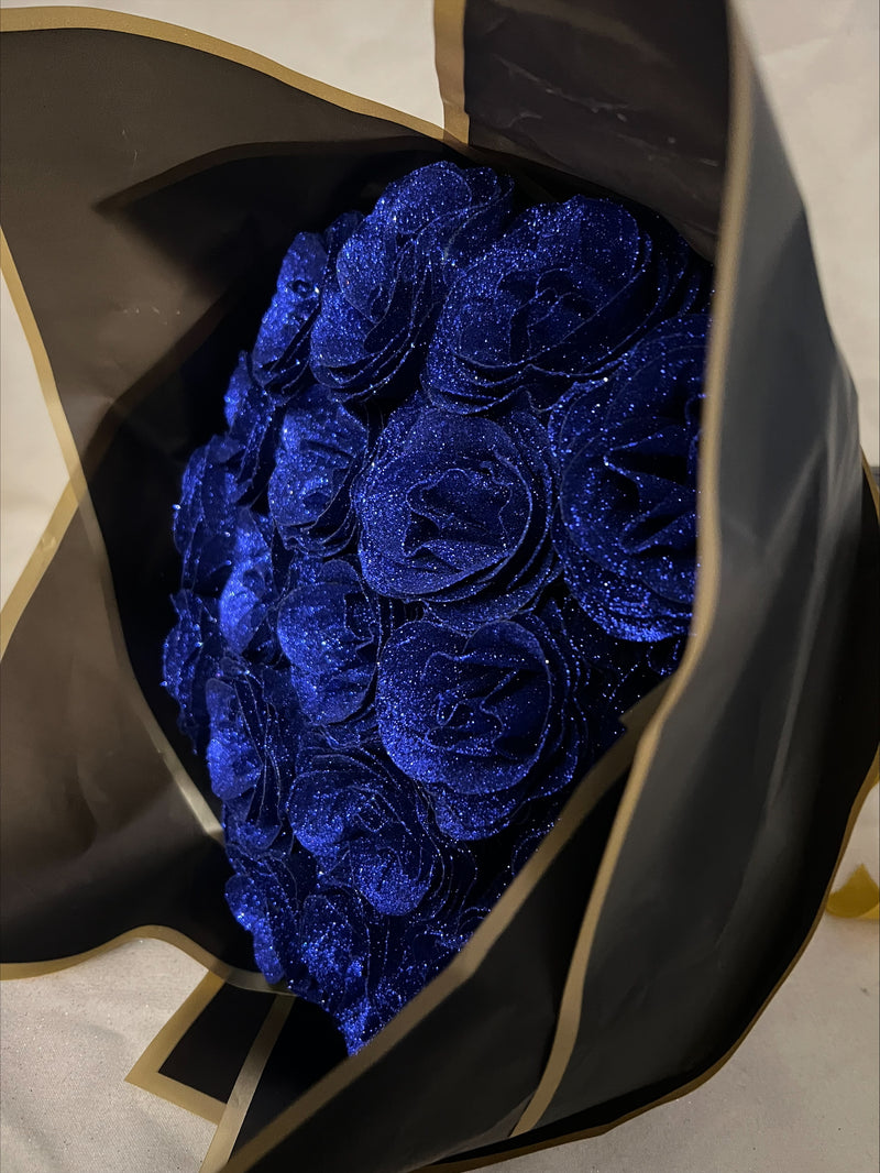 Beautiful Dark Blue & Black Glitter Roses Hand-Tied Bouquet