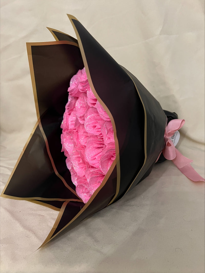 Beautiful Pink & Black Glitter Roses Hand-Tied Bouquet