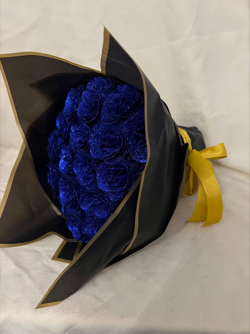 Beautiful Dark Blue & Black Glitter Roses Hand-Tied Bouquet