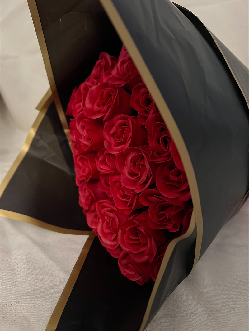 Beautiful Black & Red Soap Roses Hand-Tied Bouquet