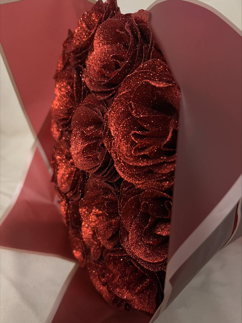 Beautiful Red Glitter Roses Hand-Tied Bouquet