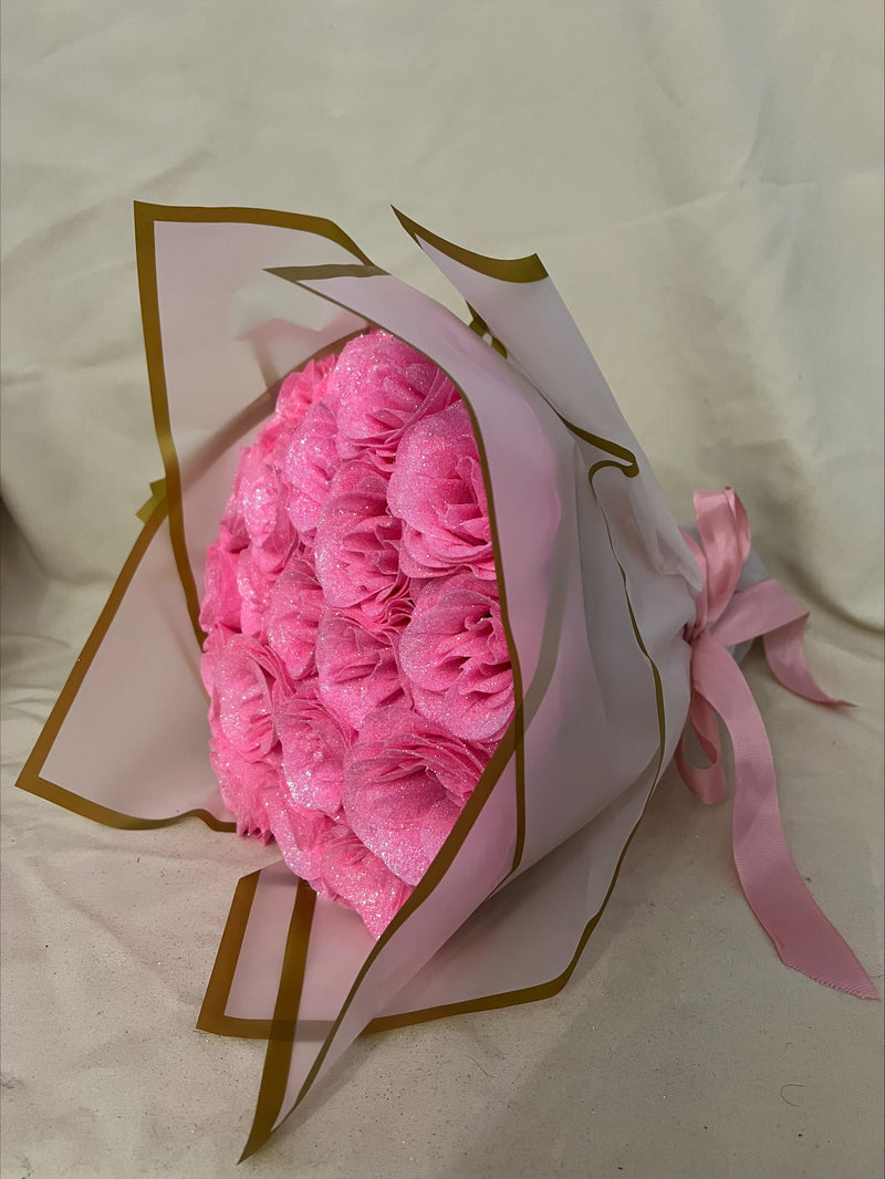 Beautiful Pink Glitter Roses Hand-Tied Bouquet