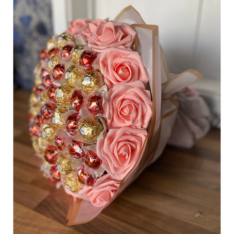 Ferrero Rocher & Lindt Lindor With Roses Hand-Tied Bouquet