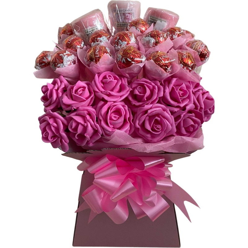Pink Lindt Lindor & Yankee Candle Bouquet