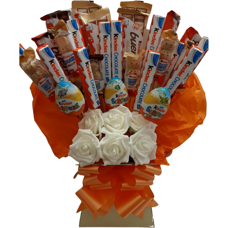 Kinder Assortment With Roses Bouquet Gift
