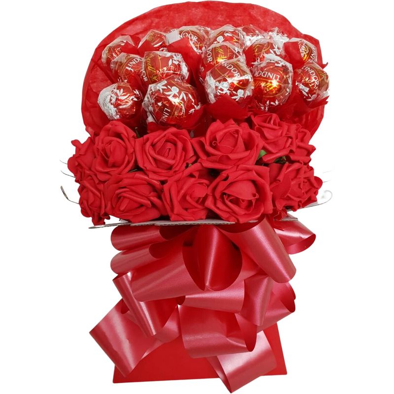 Red Lindt Lindor With Roses Bouquet Gift