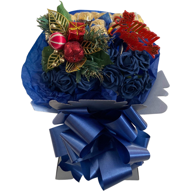 Navy Blue Christmas Ferrero Rocher With Roses Bouquet