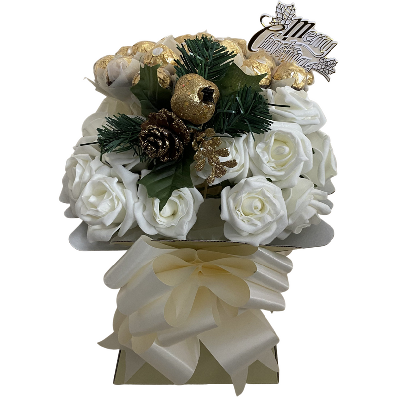 Cream Christmas Ferrero Rocher With Roses Bouquet