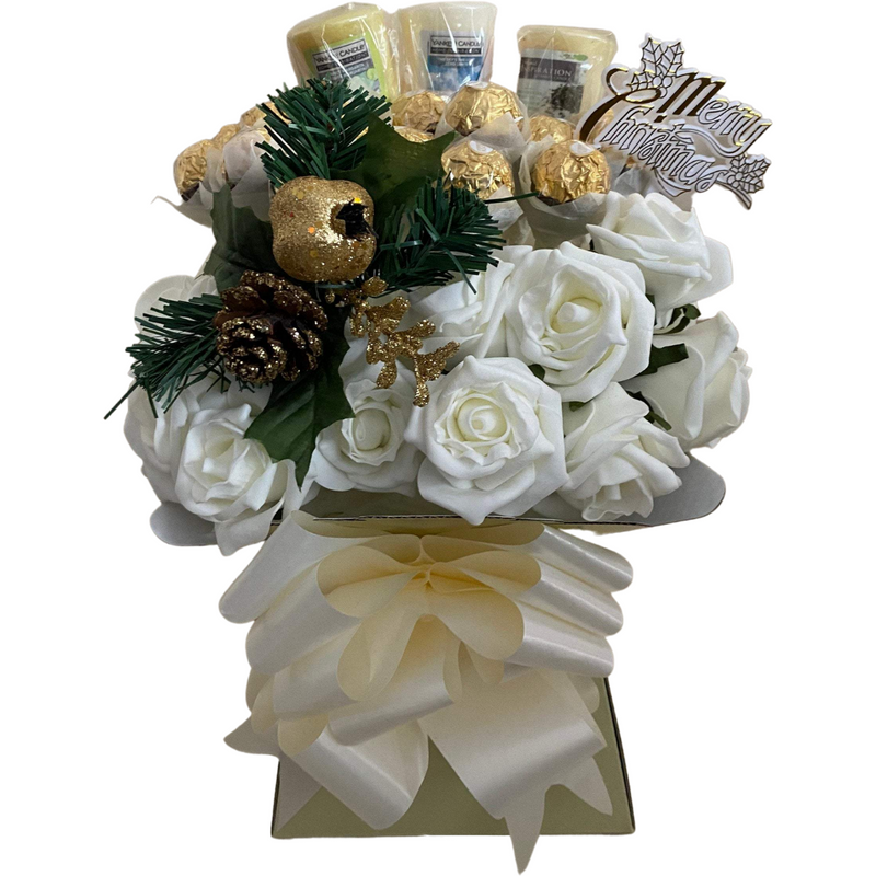 Cream Christmas Ferrero Rocher & Yankee Candle Bouquet