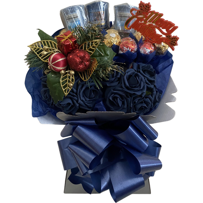 Navy Blue Christmas Ferrero Rocher & Lindt Lindor With Yankee Candle Bouquet