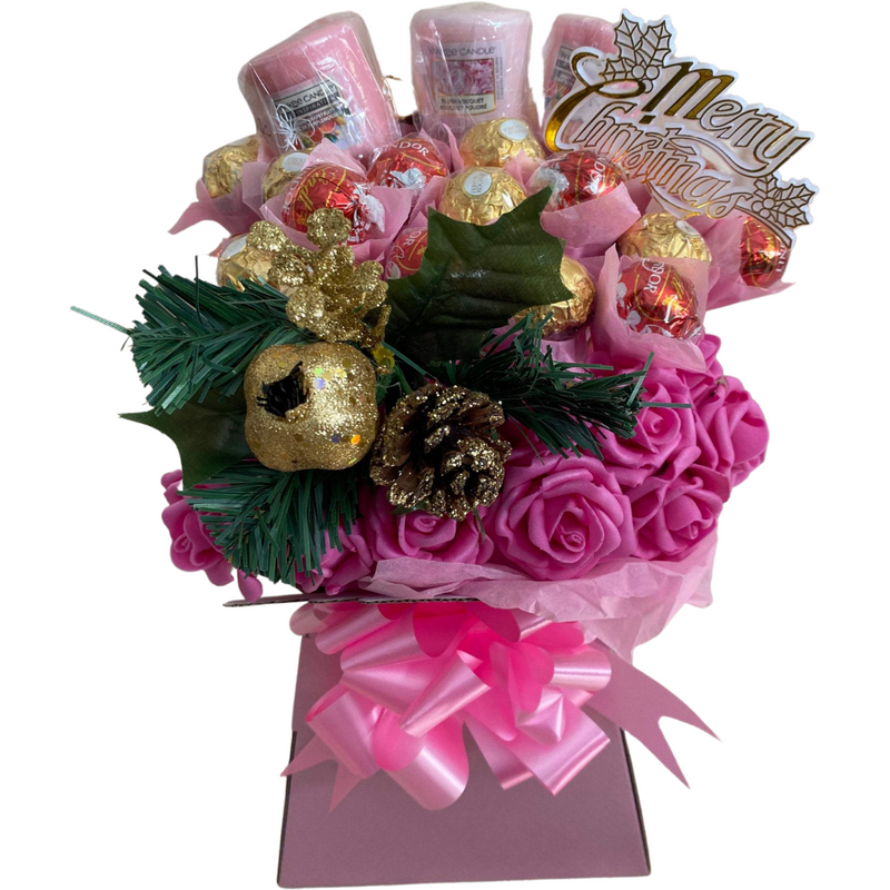 Pink Christmas Ferrero Rocher & Lindt Lindor With Yankee Candle Bouquet