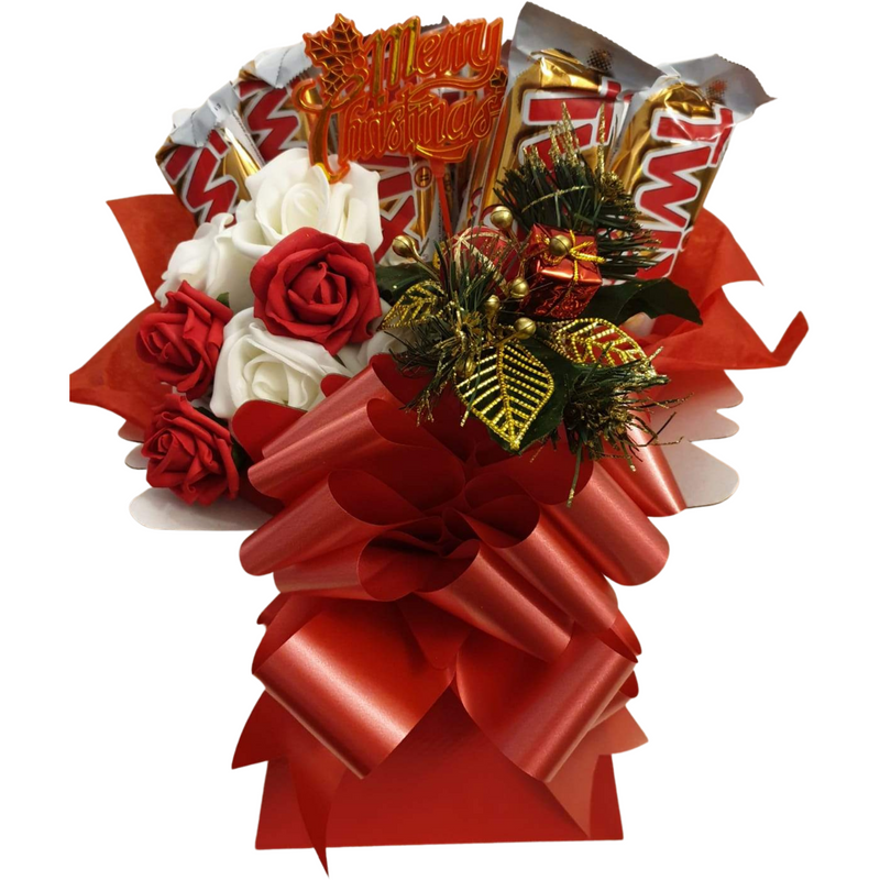 Christmas White Twix Chocolate With Roses Bouquet Gift
