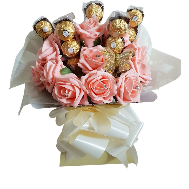 Peach Ferrero Rocher With Roses Bouquet