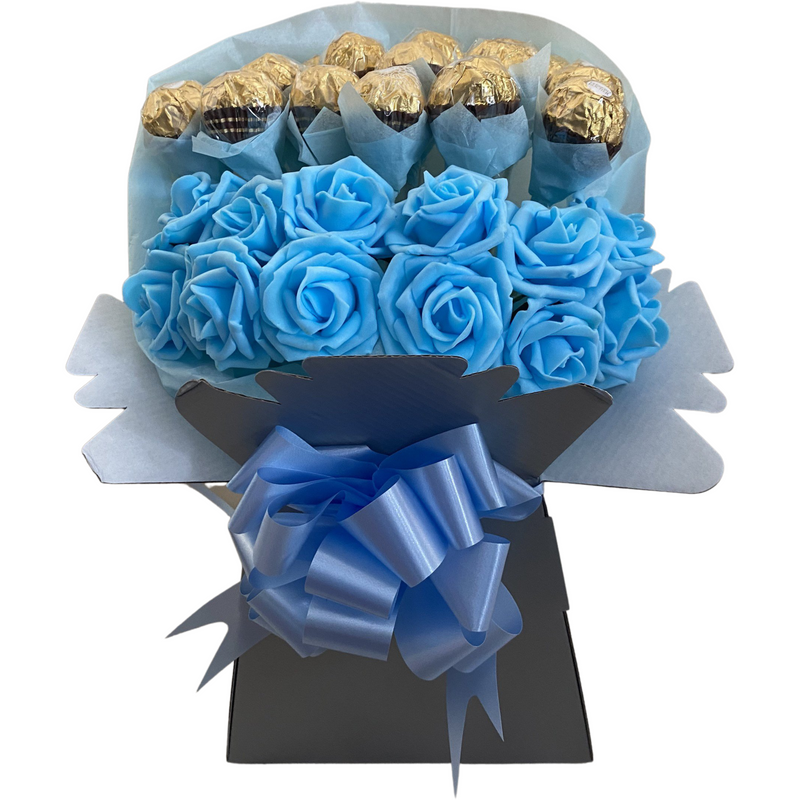 Light Blue Ferrero Rocher With Roses Bouquet