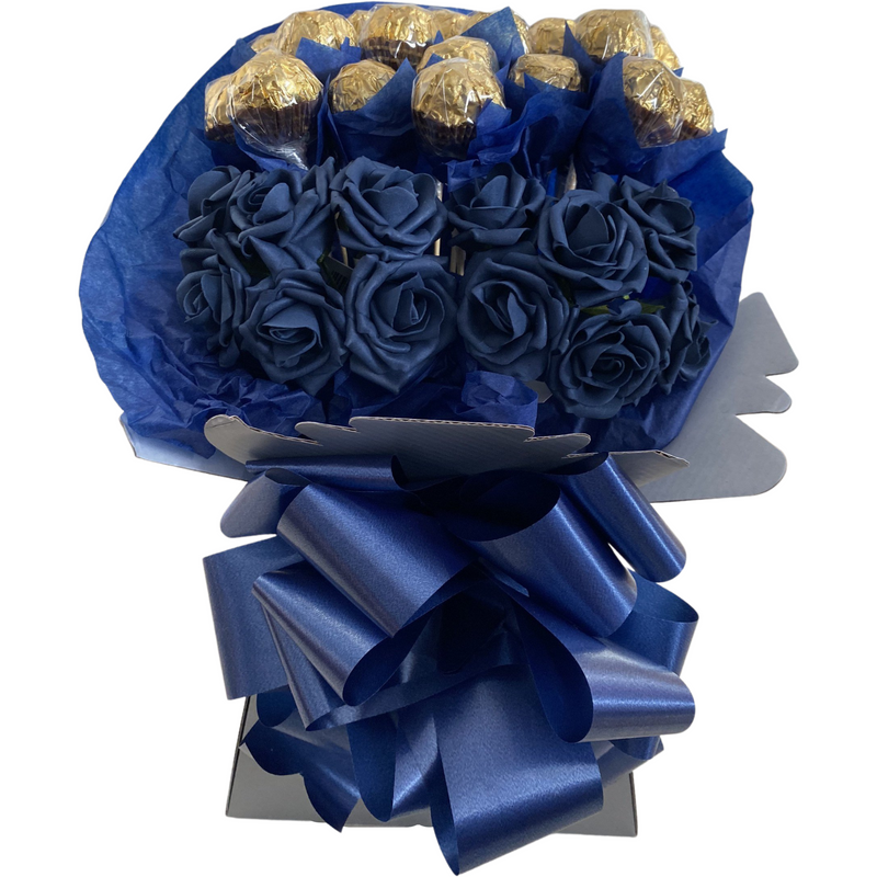 Navy Blue Ferrero Rocher With Roses Bouquet