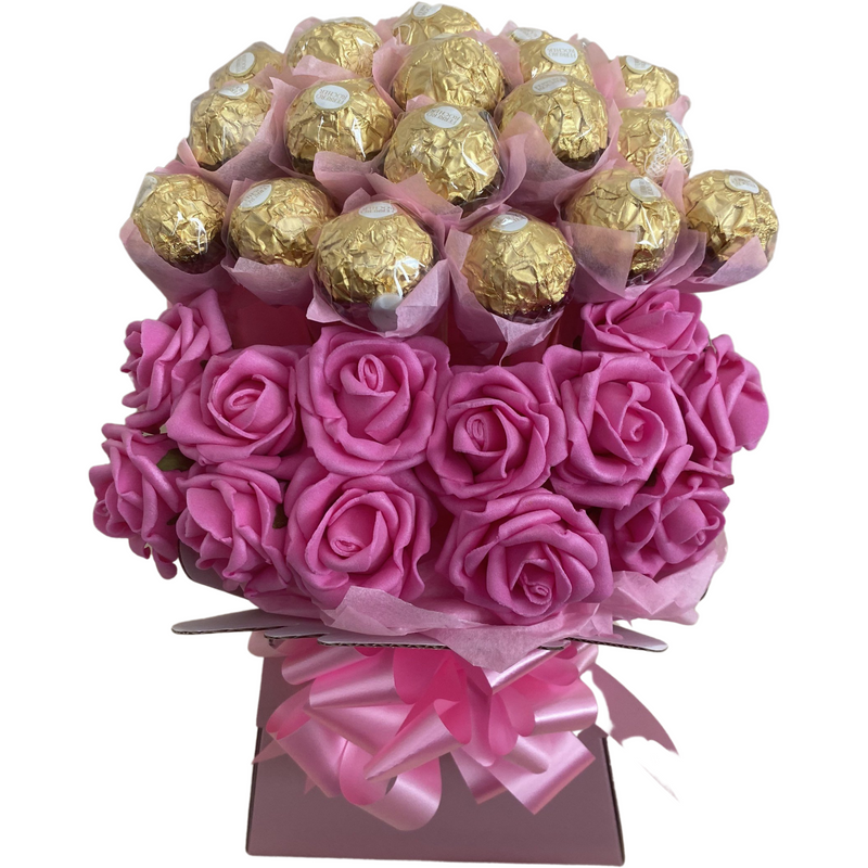 Pink Ferrero Rocher With Roses Bouquet