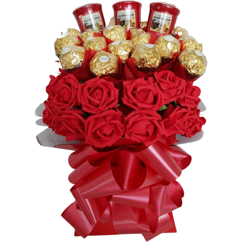 Red Ferrero Rocher With Yankee Candles and Roses