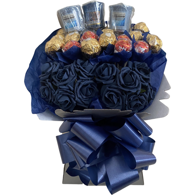 Navy Blue Ferrero Rocher & Lindt Lindor With Yankee Candle Bouquet