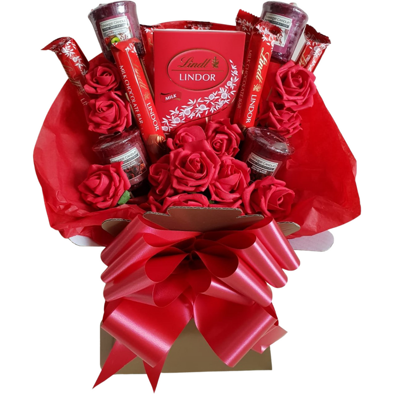 Lindt Lindor & Yankee Candle With Roses Bouquet Gift