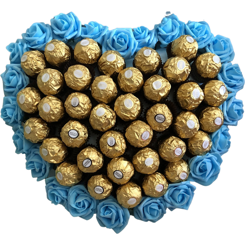 Ferrero Rocher Chocolate Heart With Light Blue Roses