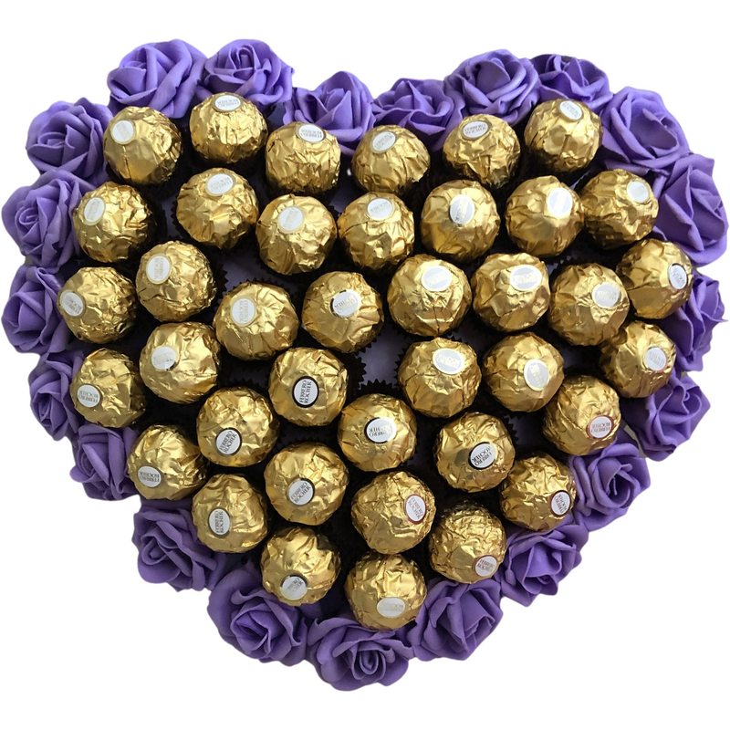 Ferrero Rocher Chocolate Heart With Purple Roses