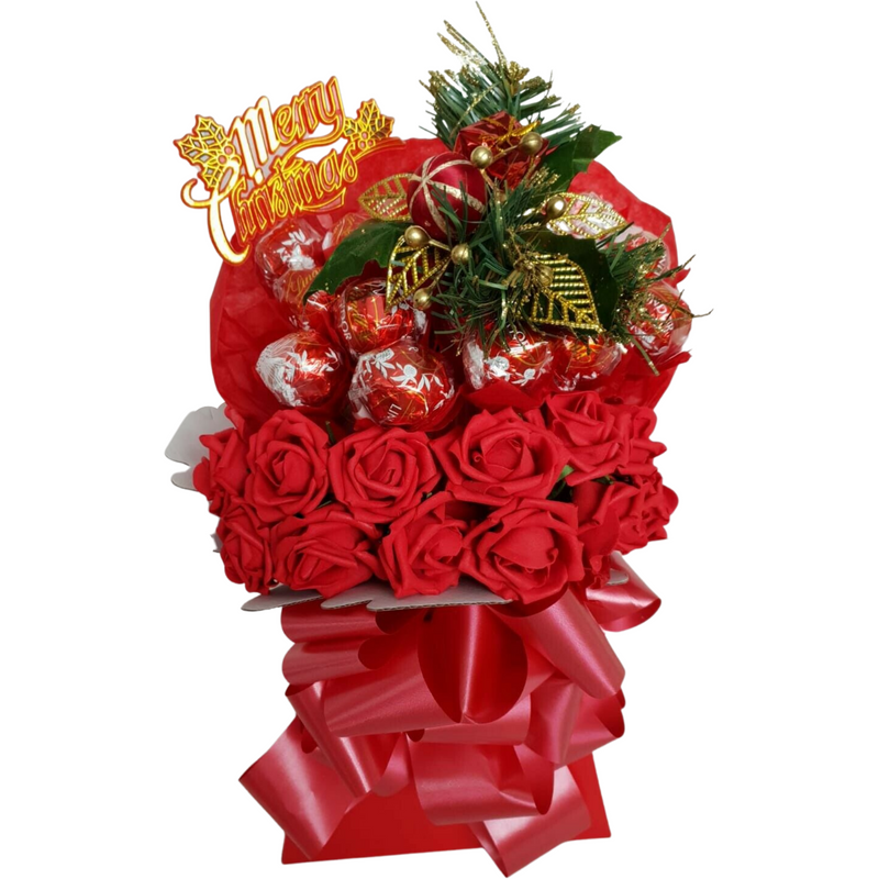 Red Christmas Lindt Lindor With Roses Bouquet