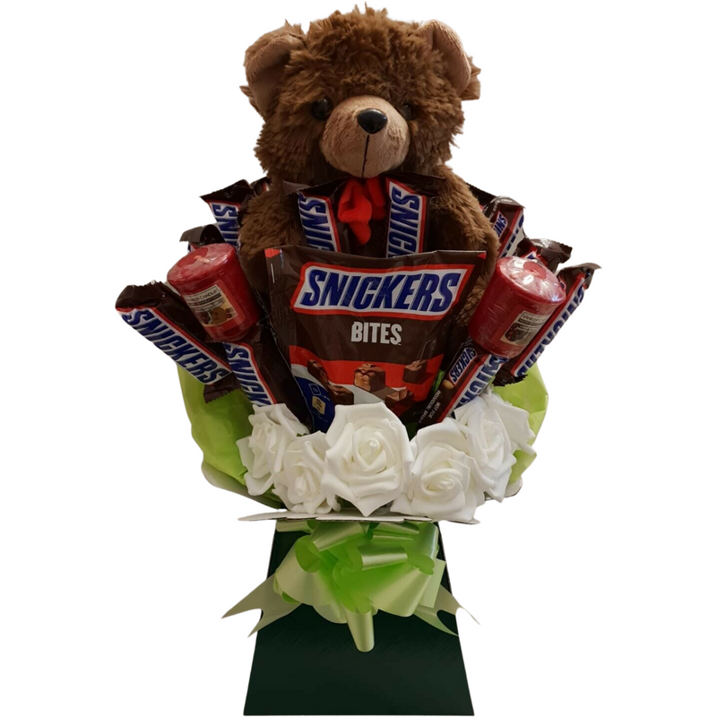 Snickers & Yankee Candle With Teddy Bear and Roses