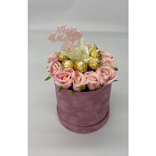 Velvet Hat Box Gift Ferrero Rocher & Roses and Lily