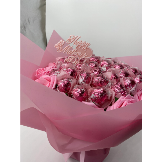 Mother’s Day Lindt Lindor Strawberries & Cream Chocolate & Flowers Hand-Tied Bouquet Gift