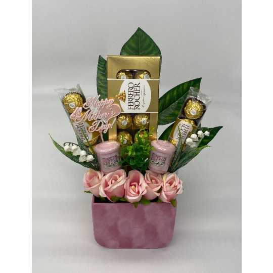 Ferrero Rocher Mother’s Day Chocolate Silk Flowers Yankee Velvet Hat Box