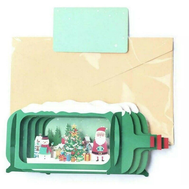 Christmas Message In A Bottle 3D Pop-Up Greetings Christmas Card - Santa Snowman