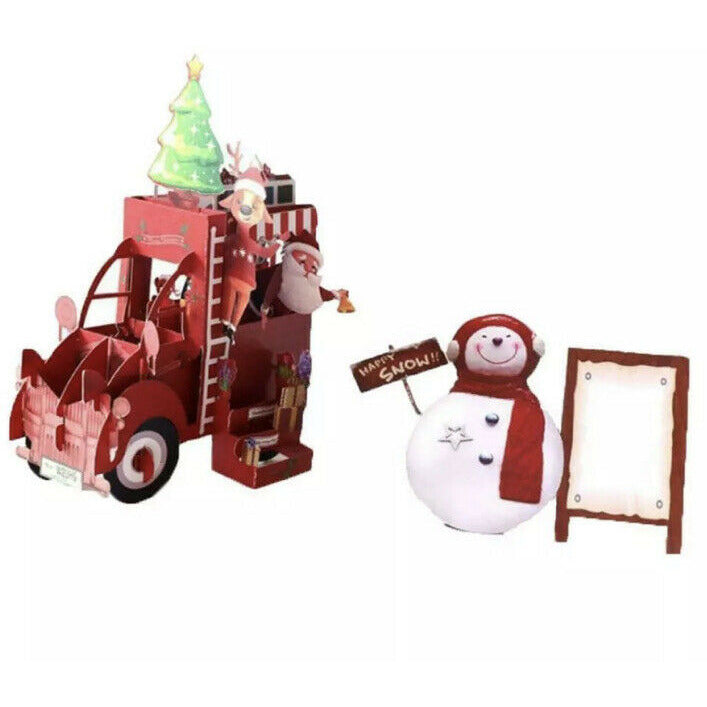 Merry Christmas Santa Claus Presents Snowman 3D Pop-Up Greetings Card